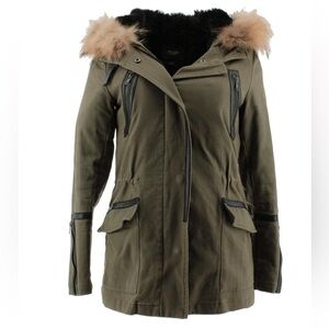 Maje Faux Fur Utility Parka Jacket Olive